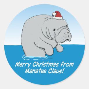 Sticker Rond Mignonne et drôle Manatee Claus