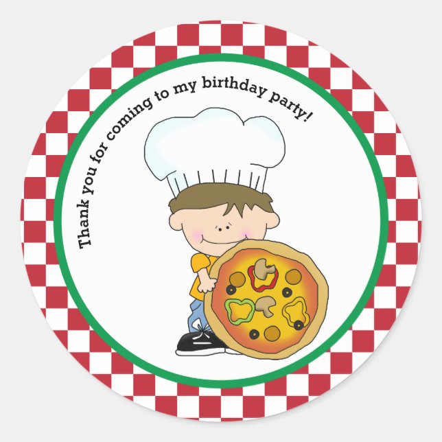 Sticker Rond Mignonne Faites Votre Propre Pizza Party Garçon Me (Devant)