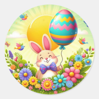 Sticker Rond Mignonne, fantastique et coloré lapin de Pâques