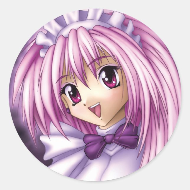 Sticker Rond Mignonne fille Anime (Devant)