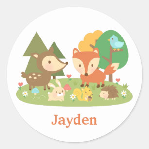 Sticker Rond Mignonne Forêt Boisée Animaux Pour Enfants