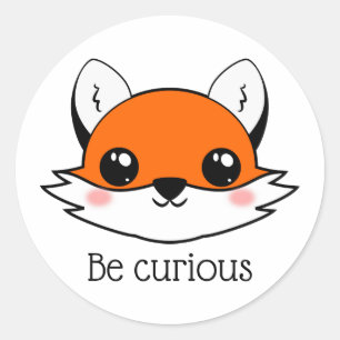 Sticker Rond Mignonne Fox Face Soyez Curieux