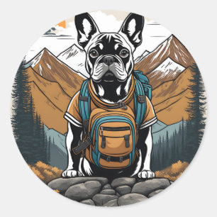 Sticker Rond Mignonne French Bulldog Adventure Nature