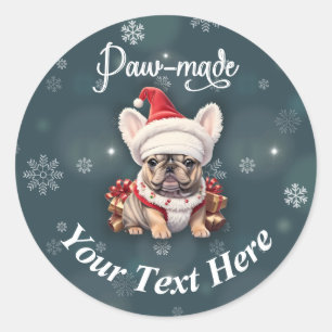 Sticker Rond Mignonne French Bulldog Santa Hat artisanal Noël