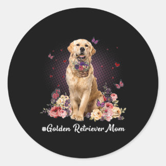 Sticker Rond Mignonne Golden Retriever Maman Flower Bonne mère