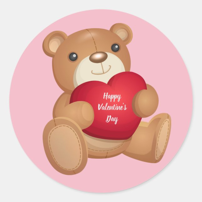 Sticker Rond Mignonne Heureuse Sainte-Valentin Teddy Bear (Devant)