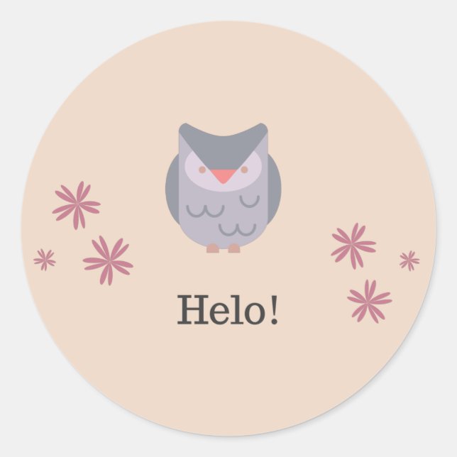 Sticker Rond Mignonne hibou en disant bonjour ! (Devant)