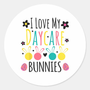 Sticker Rond Mignonne J'Aime Mes Garderies Bunnies Enseignant J