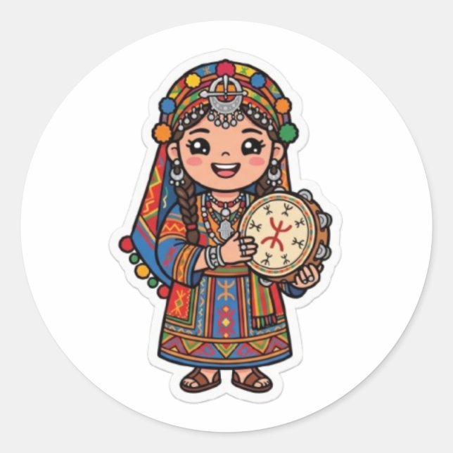 Sticker Rond Mignonne Kawaii Amazigh Ber (Devant)