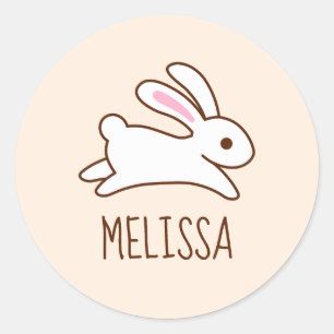 Sticker Rond Mignonne Lapin Coureur Rabbit Nom personnalisé Bei