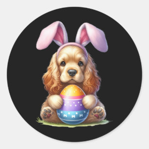 Sticker Rond Mignonne Lapin Er Espagnol Chien Pâques Hug Oeufs