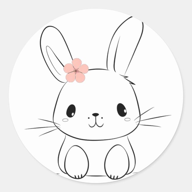 Sticker Rond Mignonne lapin et fleur, silhouette, bébé (Devant)
