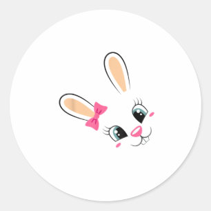 Sticker Rond Mignonne Lapin Face Lapin De Pâques Drôle Lapin Fi