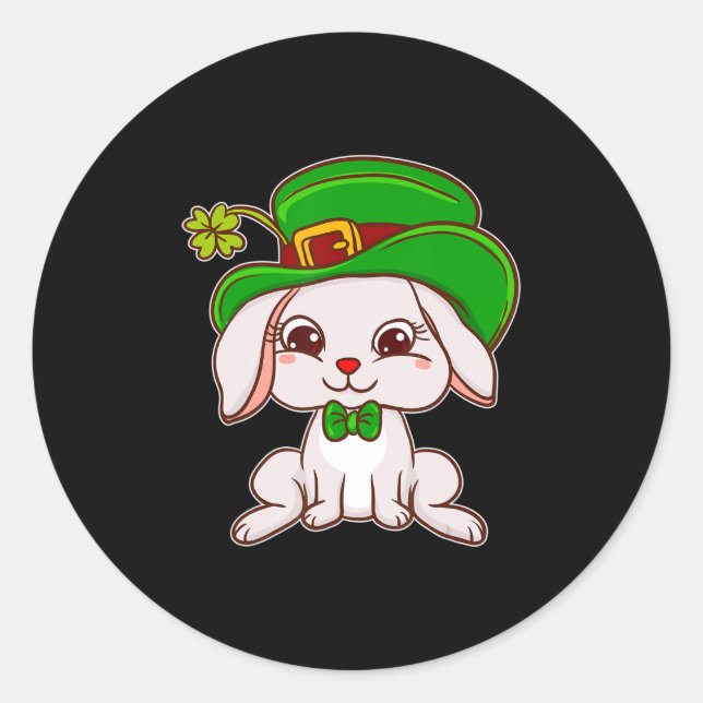 Sticker Rond Mignonne lapin irlandais habillé pour la St Patric (Devant)