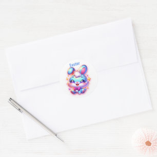 Sticker Rond Mignonne lapin Joyeux Pâques  