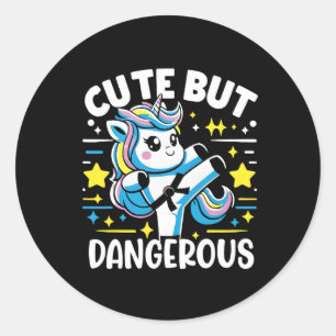 Sticker Rond Mignonne, Mais Dangereux Cool Karate Unicorn Girl