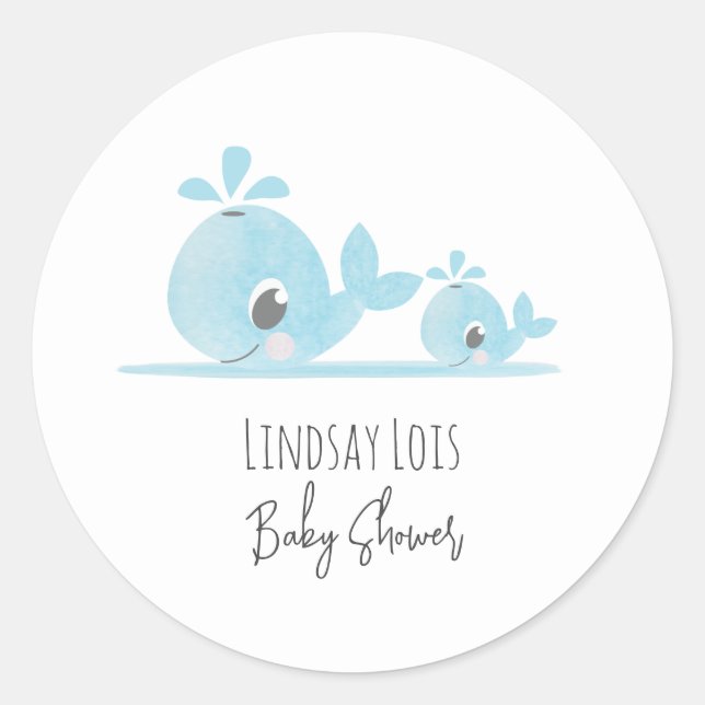 Sticker Rond Mignonne Maman Baleine Bébé Baby shower baleine (Devant)