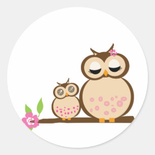 Sticker Rond Mignonne maman et bébé hibou