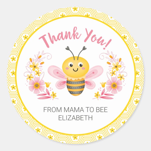 Sticker Rond Mignonne maman jaune à être Baby shower Merci (Devant)