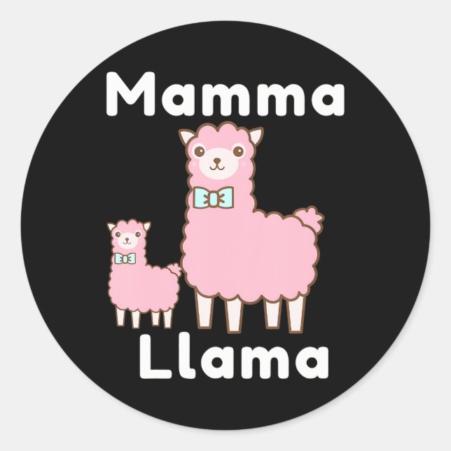 Sticker Rond Mignonne Mamma Llama Rose Nouveauté Drôle Llama (Devant)