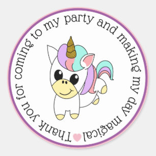Sticker Rond Mignonne Merci Unicorne Pour Être Venu À Mon Parti