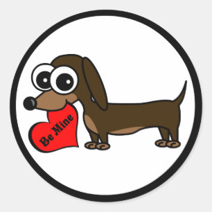 Sticker Rond Mignonne Miniature Dachshund Holding Être Mon Coeu
