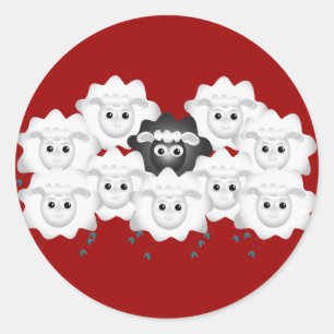 Sticker Rond Mignonne mouton noir de la famille