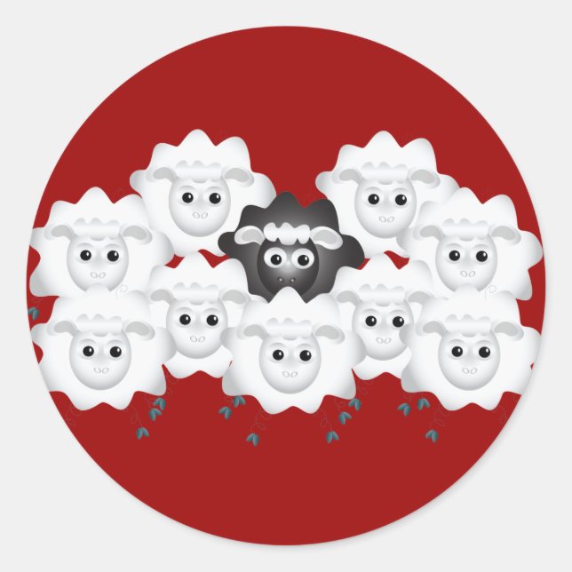 Sticker Rond Mignonne mouton noir de la famille (Devant)