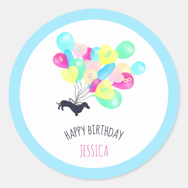 Sticker Rond Mignonne N'Importe Quel Âge Aquarelle Balloon Dach (Devant)