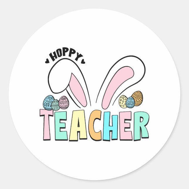 Sticker Rond Mignonne Pâques Hoppy Enseignant Bunny Ears (Devant)