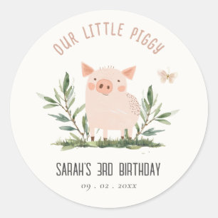 Sticker Rond Mignonne petit porc de ferme Anniversaire de enfan