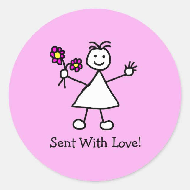 Sticker Rond Mignonne Petite Fille Envoyée Avec Amour (Devant)