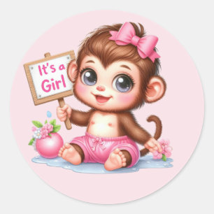 Sticker Rond Mignonne petite fille singe pingouin