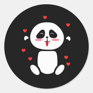 Sticker Rond Mignonne Petite Valentines Panda Porte Pleine D'Am