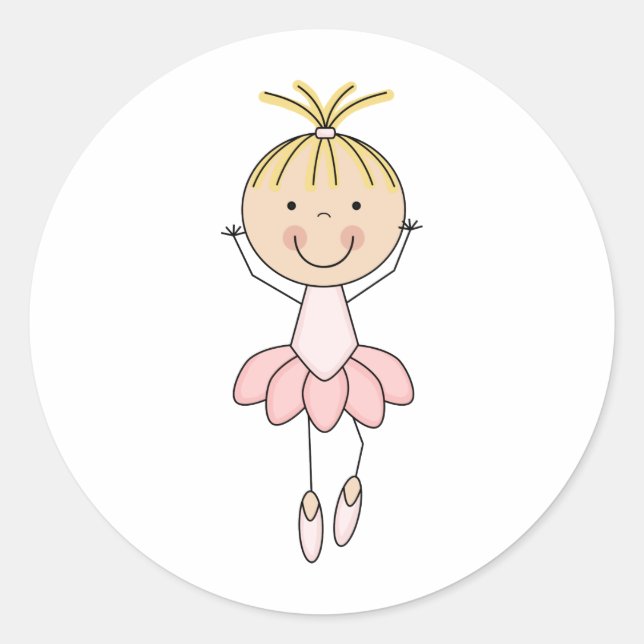 Sticker Rond Mignonne, Rose, Danse Ballerina (Devant)