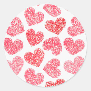 Sticker Rond Mignonne Rouge Doodled Heart Valentine's Day Motif