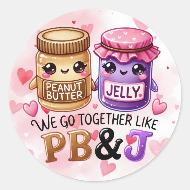 Sticker Rond Mignonne Saint Valentin PB & J Feuille de (Devant)