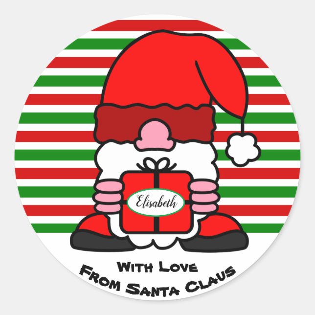 Sticker Rond Mignonne Santa Claus Personnalisé De À Nom X Mas (Devant)