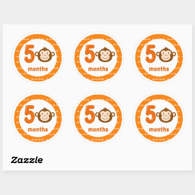 Sticker Rond Mignonne singe bébé jalon mensuel (Feuille)