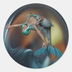 Sticker Rond Mignonne Sirène Baignade Joyeuse