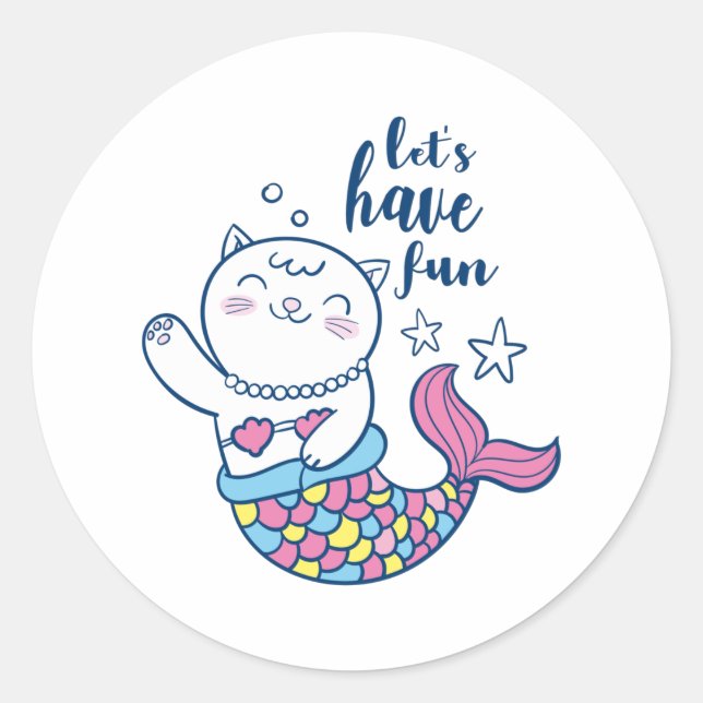 Sticker Rond Mignonne sirène de chat caricaturé (Devant)