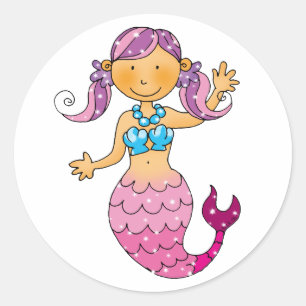 Sticker Rond Mignonne sirène rose