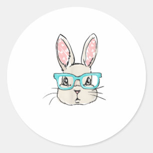 Sticker Rond Mignonne Tête De Lapin Avec Lunettes Roses, Rabbit