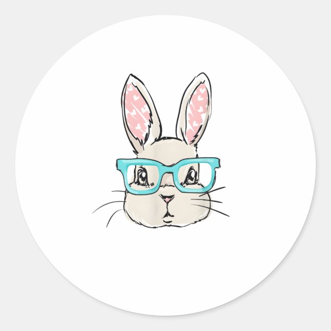 Sticker Rond Mignonne Tête De Lapin Avec Lunettes Roses, Rabbit (Devant)