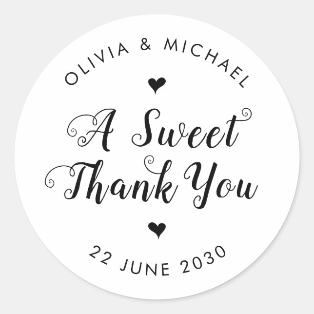 Sticker Rond Mignonne Un Merci Doux Simple Noir Mariage Favoris (Devant)