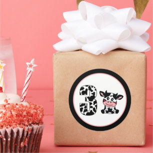Sticker Rond mignonne unisex age trois vache d'anniversaire
