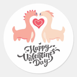 Sticker Rond Mignonne Valentine's Day Pink Monster and Hearts C