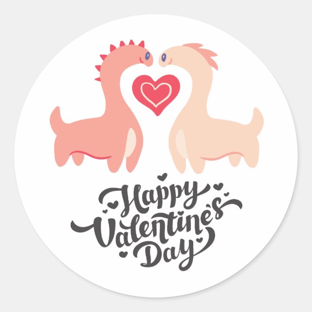 Sticker Rond Mignonne Valentine's Day Pink Monster and Hearts C (Devant)