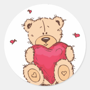 Sticker Rond Mignonne Valentine's Day Teddy Bear