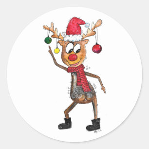 Sticker Rond Mignonne Whimsical Dancing Christmas Deer